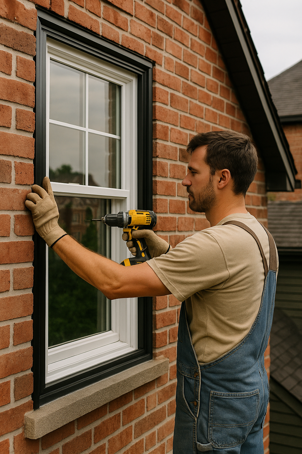 Property preparation professional completing window work for an Auburn, Maine home