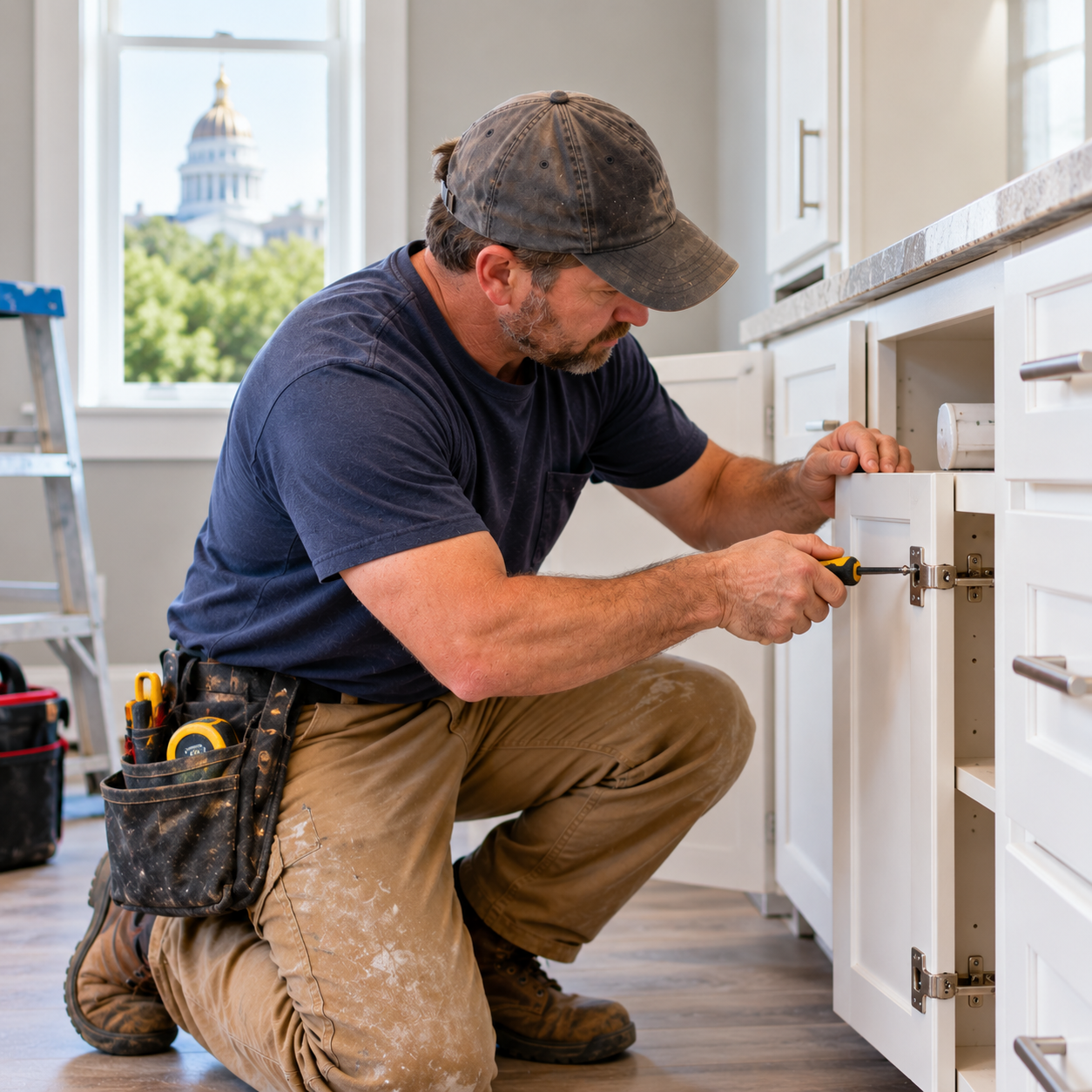 Property preparation professional completing interior work on an Augusta, Maine home